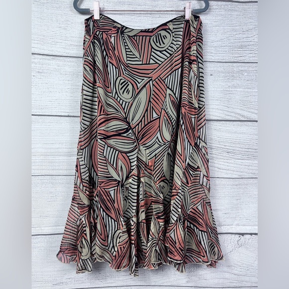 NWT Dana Buchman Abstract Leaf Midi Ruffle Hem Lined Silk Skirt Size 10 💗 - Picture 4 of 6